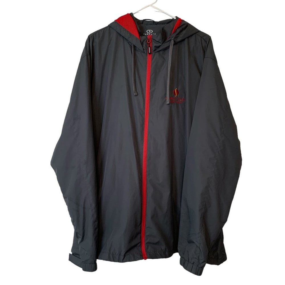 Vantage Windbreaker Unisex Adult XL "Scarlet Pearl" Monogram Hooded Gray/Red